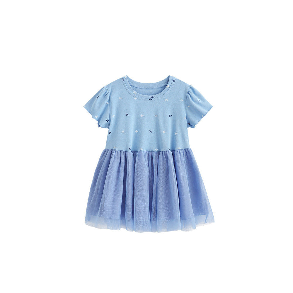MyKids-USA® Baby Kids Girls Short Sleeves Butterfly Pattern Patchwork Dress