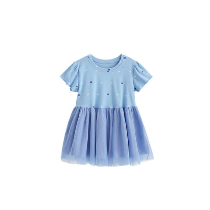 MyKids-USA® Baby Kids Girls Short Sleeves Butterfly Pattern Patchwork Dress