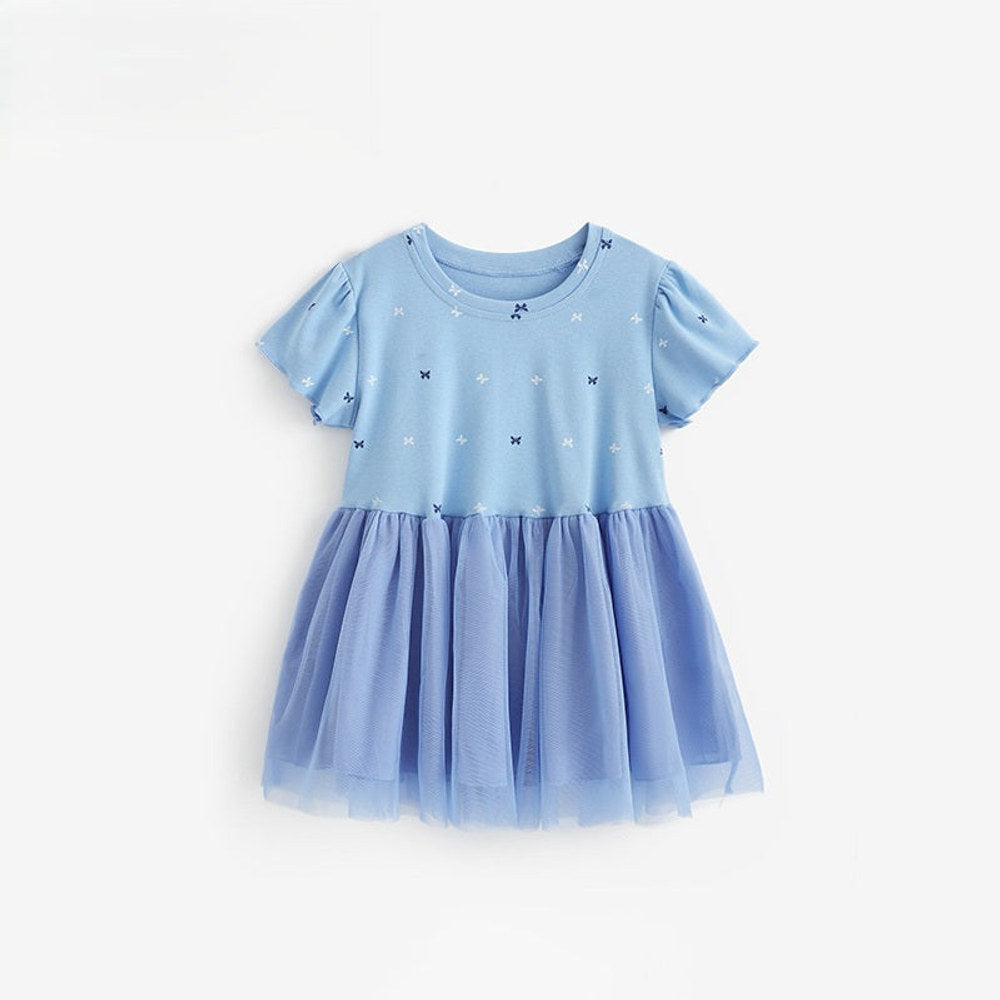 MyKids-USA® Baby Kids Girls Short Sleeves Butterfly Pattern Patchwork Dress