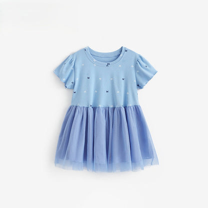MyKids-USA® Baby Kids Girls Short Sleeves Butterfly Pattern Patchwork Dress