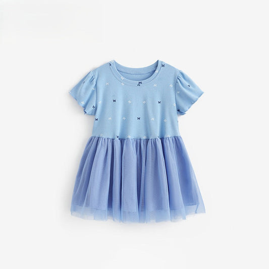 MyKids-USA® Baby Kids Girls Short Sleeves Butterfly Pattern Patchwork Dress