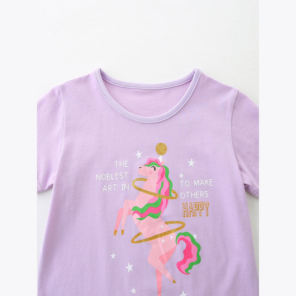 MyKids-USA® Baby Kids Letters and Animals Cartoon Pattern T-shirt Clothing Set for Girls
