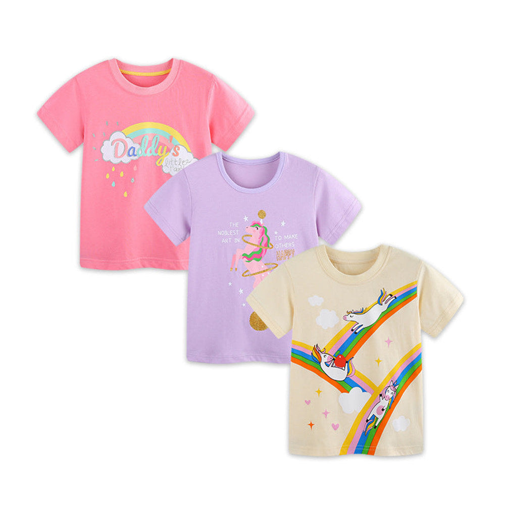 MyKids-USA® Baby Kids Letters and Animals Cartoon Pattern T-shirt Clothing Set for Girls