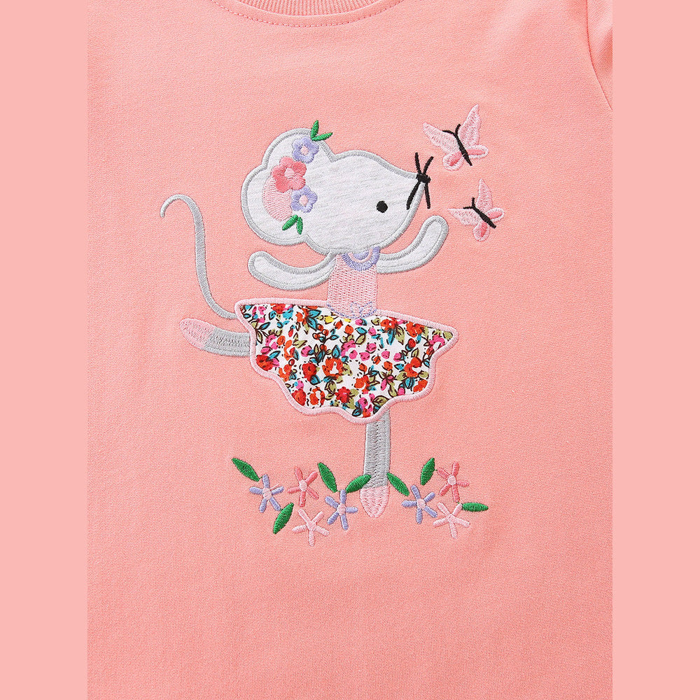 MyKids-USA® Embroidered Pattern Long Sleeves Pullover with Tulle Decoration for Stylish Girls