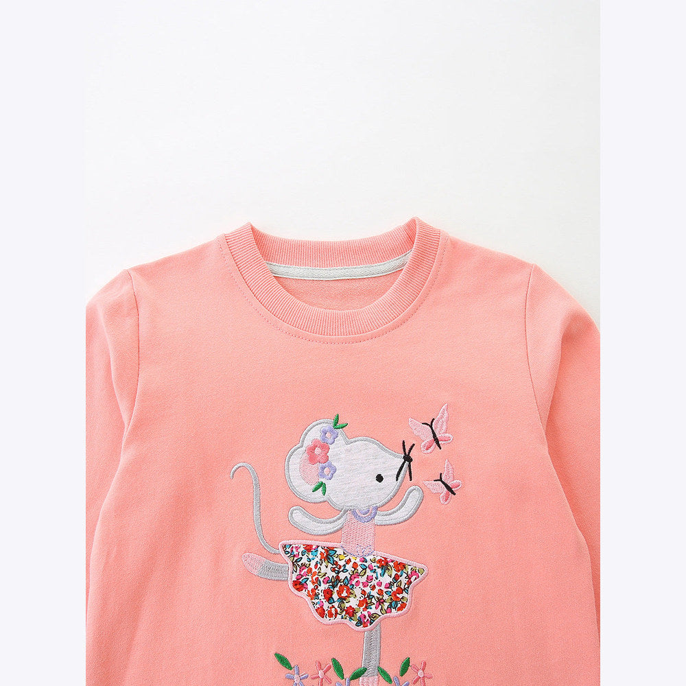 MyKids-USA® Embroidered Pattern Long Sleeves Pullover with Tulle Decoration for Stylish Girls
