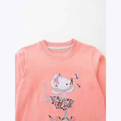 MyKids-USA® Embroidered Pattern Long Sleeves Pullover with Tulle Decoration for Stylish Girls