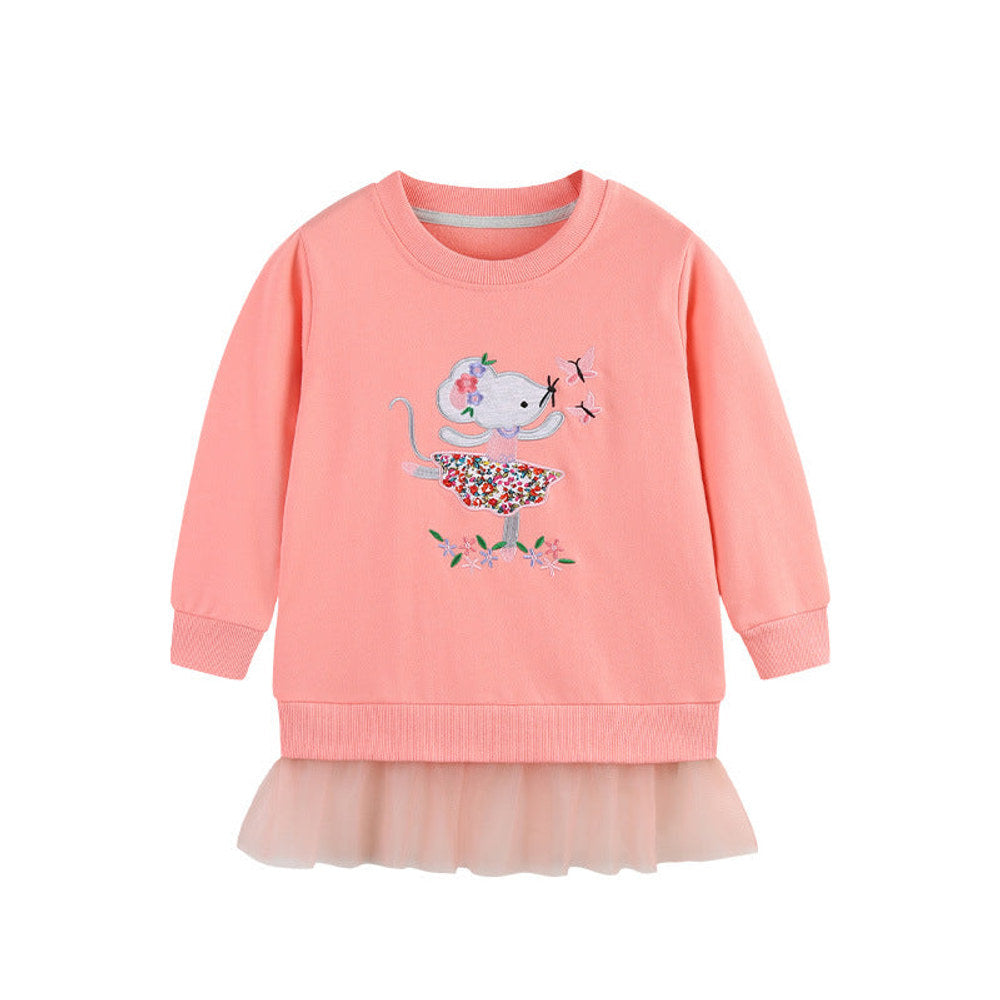 MyKids-USA® Embroidered Pattern Long Sleeves Pullover with Tulle Decoration for Stylish Girls