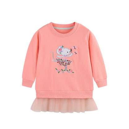 MyKids-USA® Embroidered Pattern Long Sleeves Pullover with Tulle Decoration for Stylish Girls