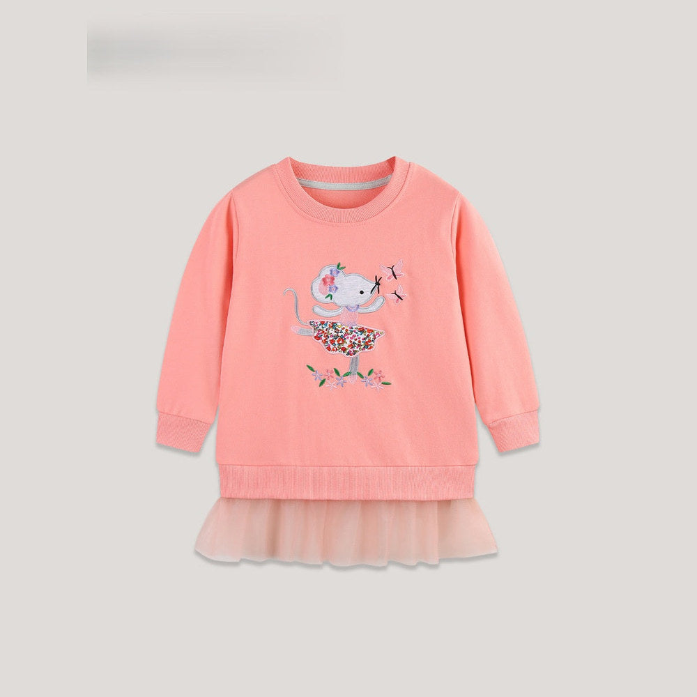 MyKids-USA® Embroidered Pattern Long Sleeves Pullover with Tulle Decoration for Stylish Girls