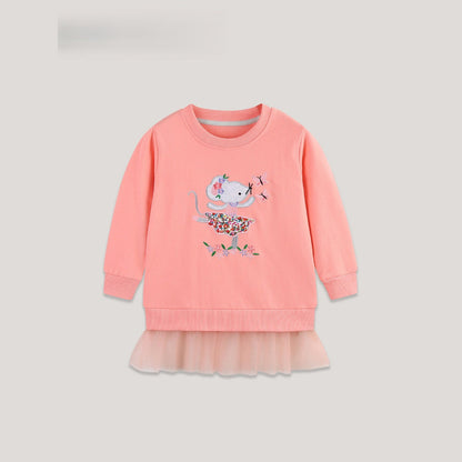MyKids-USA® Embroidered Pattern Long Sleeves Pullover with Tulle Decoration for Stylish Girls