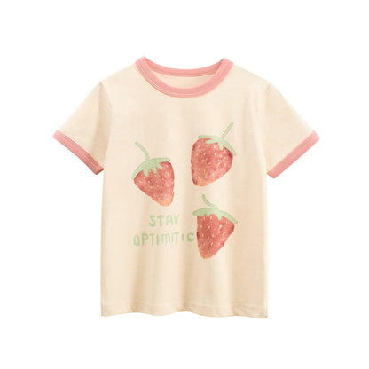 MyKids-USA® Girls’ Fruits Cartoon and Letters Pattern T-shirt in European and American Style