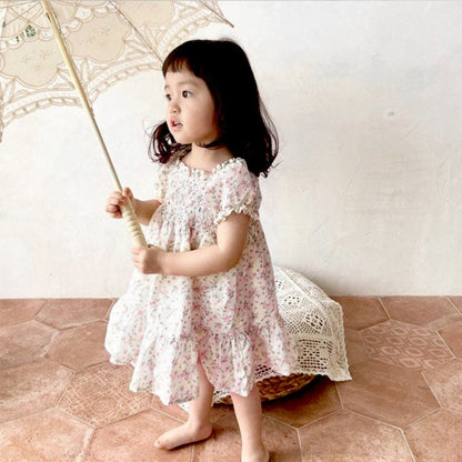 MyKids-USA® Baby Kids Girls Short Sleeves Flowers Pattern Square Neck Dress