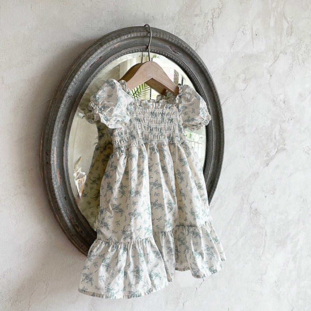 MyKids-USA® Baby Kids Girls Short Sleeves Flowers Pattern Square Neck Dress