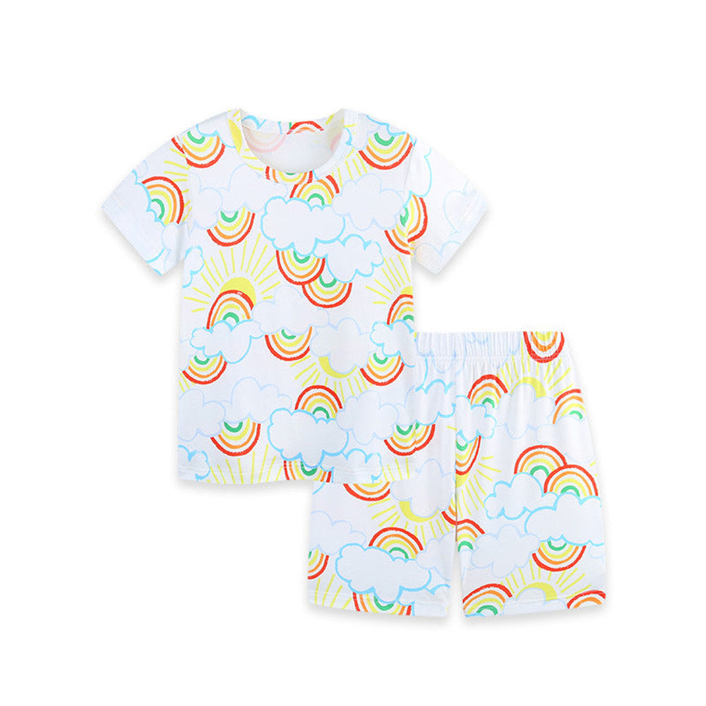 MyKids-USA® Baby Kids Girls Short Sleeves Rainbow Pattern T-shirt and Shorts Clothing Set