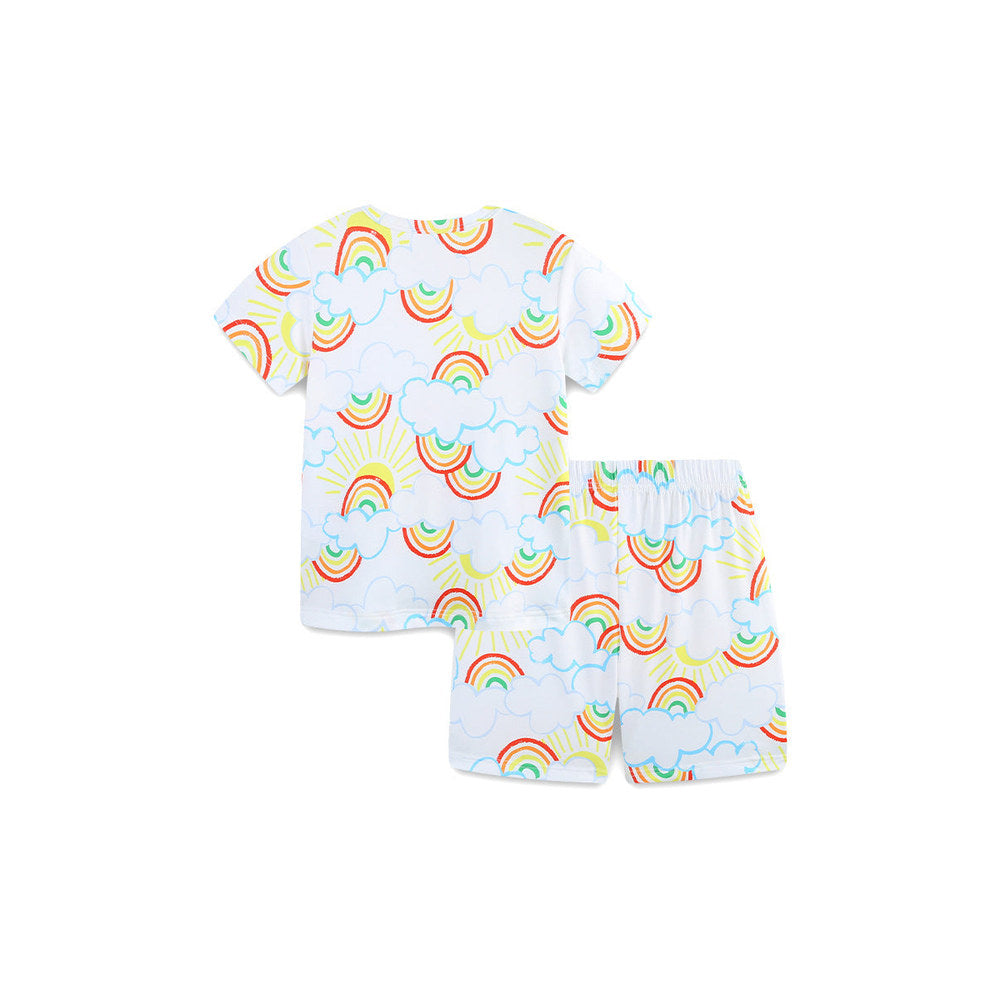 MyKids-USA® Baby Kids Girls Short Sleeves Rainbow Pattern T-shirt and Shorts Clothing Set