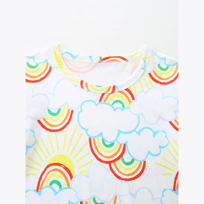 MyKids-USA® Baby Kids Girls Short Sleeves Rainbow Pattern T-shirt and Shorts Clothing Set