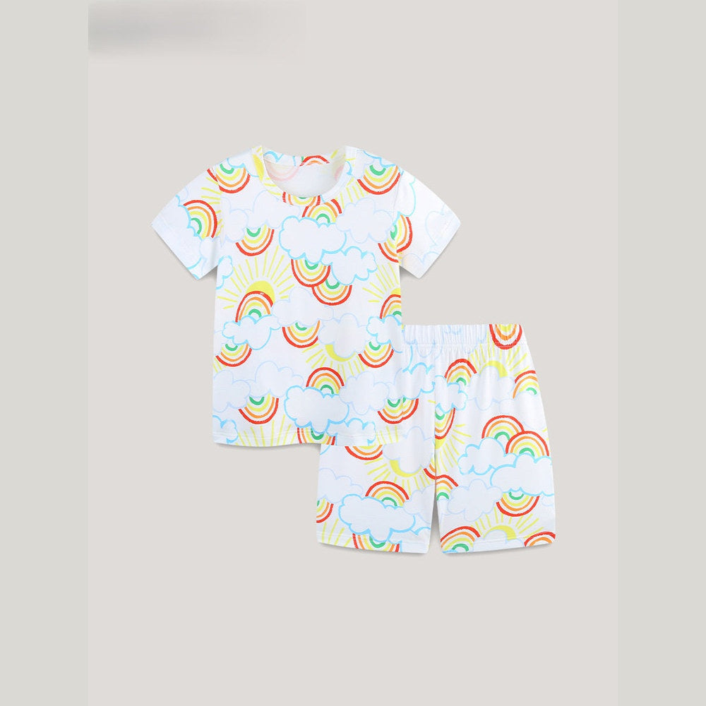 MyKids-USA® Baby Kids Girls Short Sleeves Rainbow Pattern T-shirt and Shorts Clothing Set