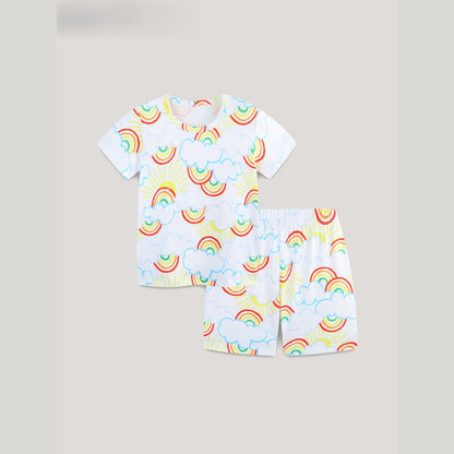 MyKids-USA® Baby Kids Girls Short Sleeves Rainbow Pattern T-shirt and Shorts Clothing Set