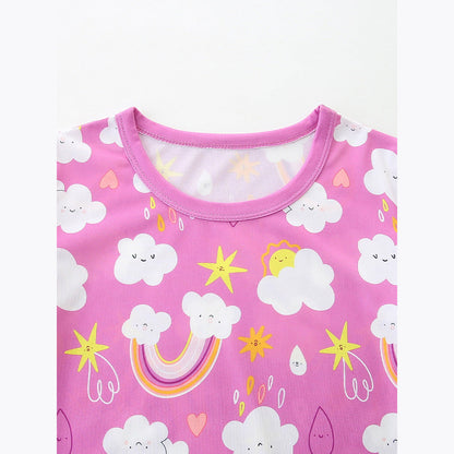 MyKids-USA® Baby Kids Girls Short Sleeves Rainbow Pattern T-shirt and Shorts Clothing Set