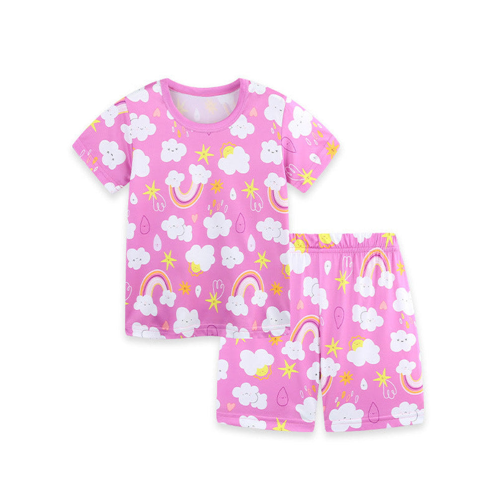 MyKids-USA® Baby Kids Girls Short Sleeves Rainbow Pattern T-shirt and Shorts Clothing Set