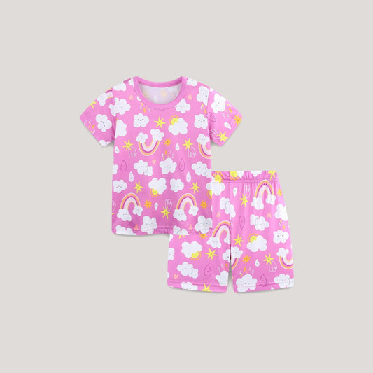 MyKids-USA® Baby Kids Girls Short Sleeves Rainbow Pattern T-shirt and Shorts Clothing Set