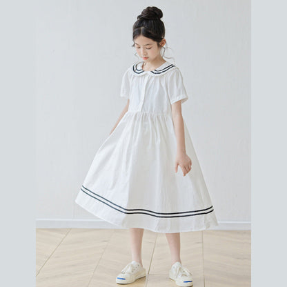 MyKids-USA® Short Sleeves Navy Collar Preppy Dress for Stylish Girls