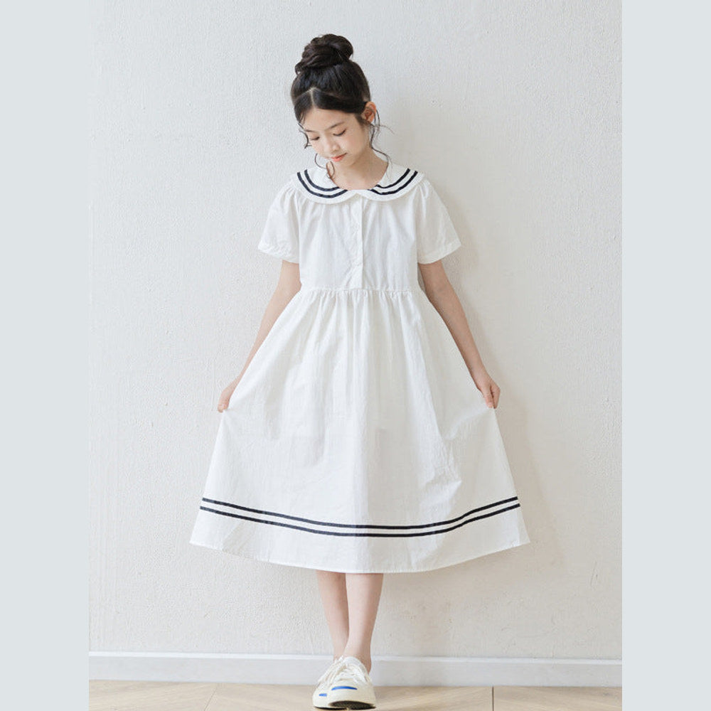 MyKids-USA® Short Sleeves Navy Collar Preppy Dress for Stylish Girls