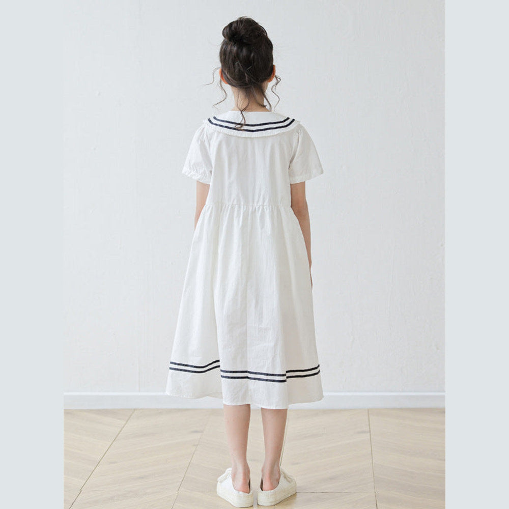 MyKids-USA® Short Sleeves Navy Collar Preppy Dress for Stylish Girls