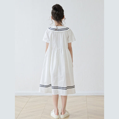 MyKids-USA® Short Sleeves Navy Collar Preppy Dress for Stylish Girls