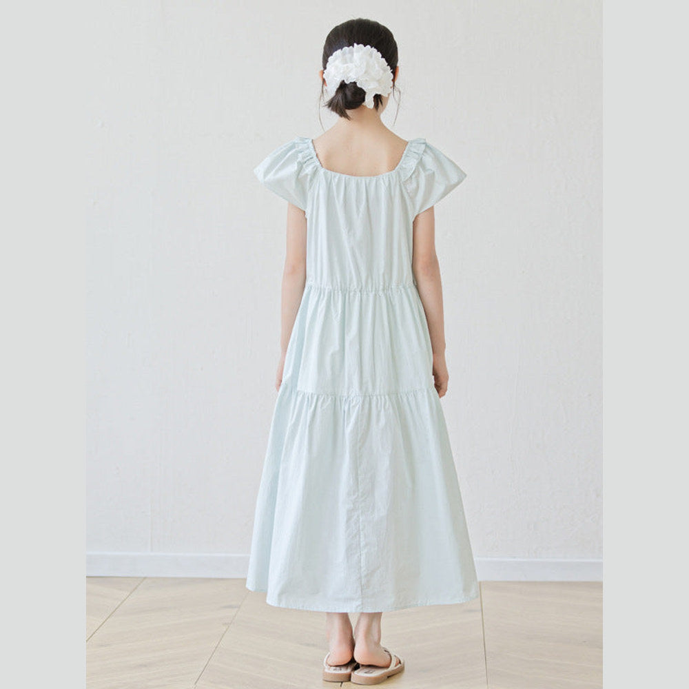 MyKids-USA® Short Sleeves Solid Color Square Neck Dress for Stylish Girls