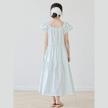 MyKids-USA® Short Sleeves Solid Color Square Neck Dress for Stylish Girls