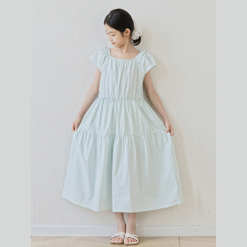 MyKids-USA® Short Sleeves Solid Color Square Neck Dress for Stylish Girls