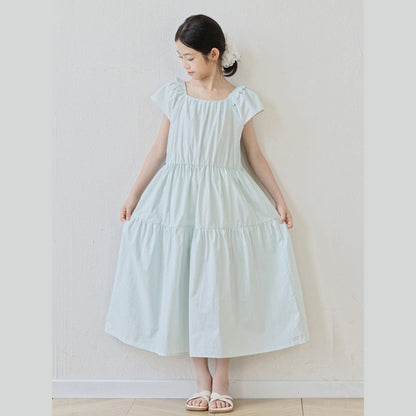 MyKids-USA® Short Sleeves Solid Color Square Neck Dress for Stylish Girls