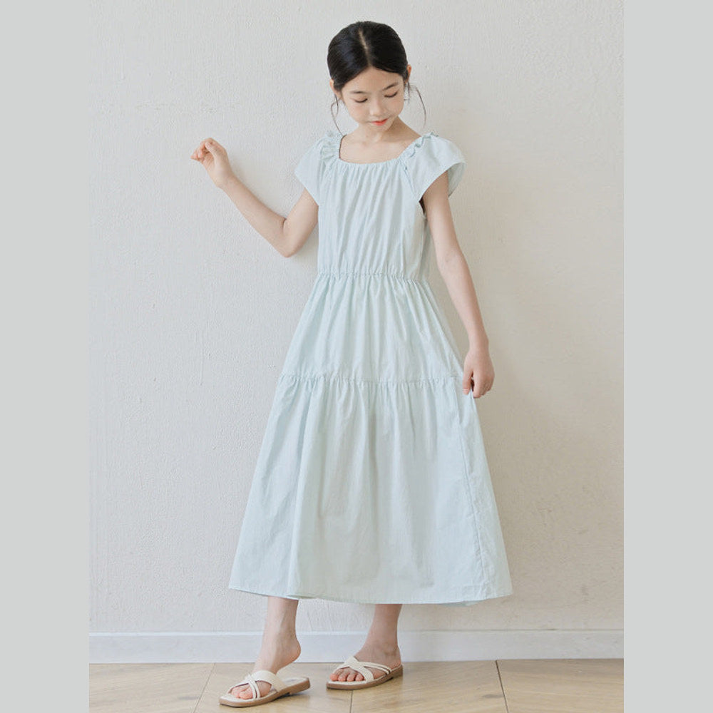 MyKids-USA® Short Sleeves Solid Color Square Neck Dress for Stylish Girls