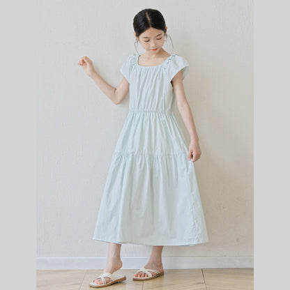 MyKids-USA® Short Sleeves Solid Color Square Neck Dress for Stylish Girls