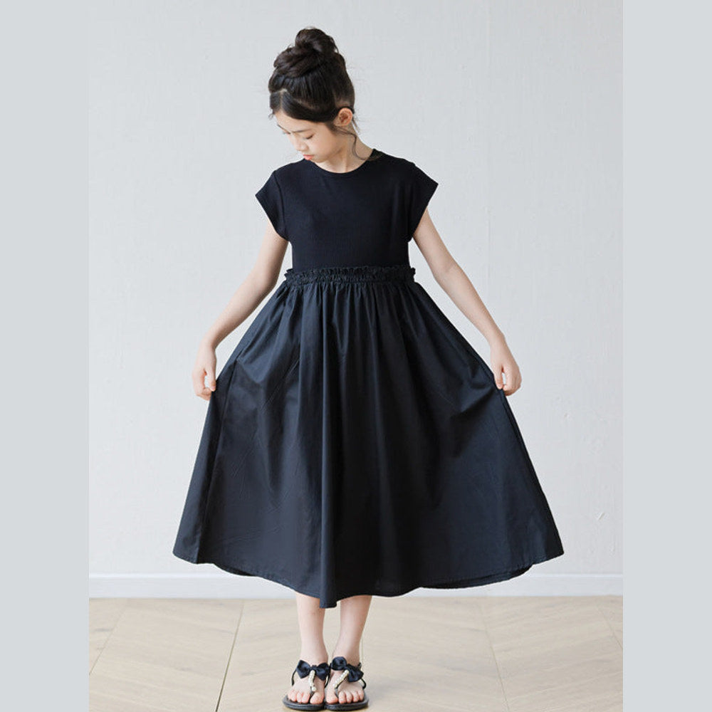 MyKids-USA® Short Sleeves Patchwork Design Black Dress for Stylish Girls