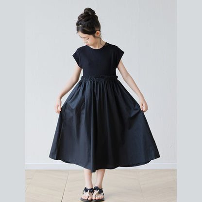 MyKids-USA® Short Sleeves Patchwork Design Black Dress for Stylish Girls