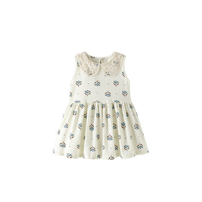 MyKids-USA® Baby Kids Girls Sleeveless Floral Pattern Hollow-out Collar Dress
