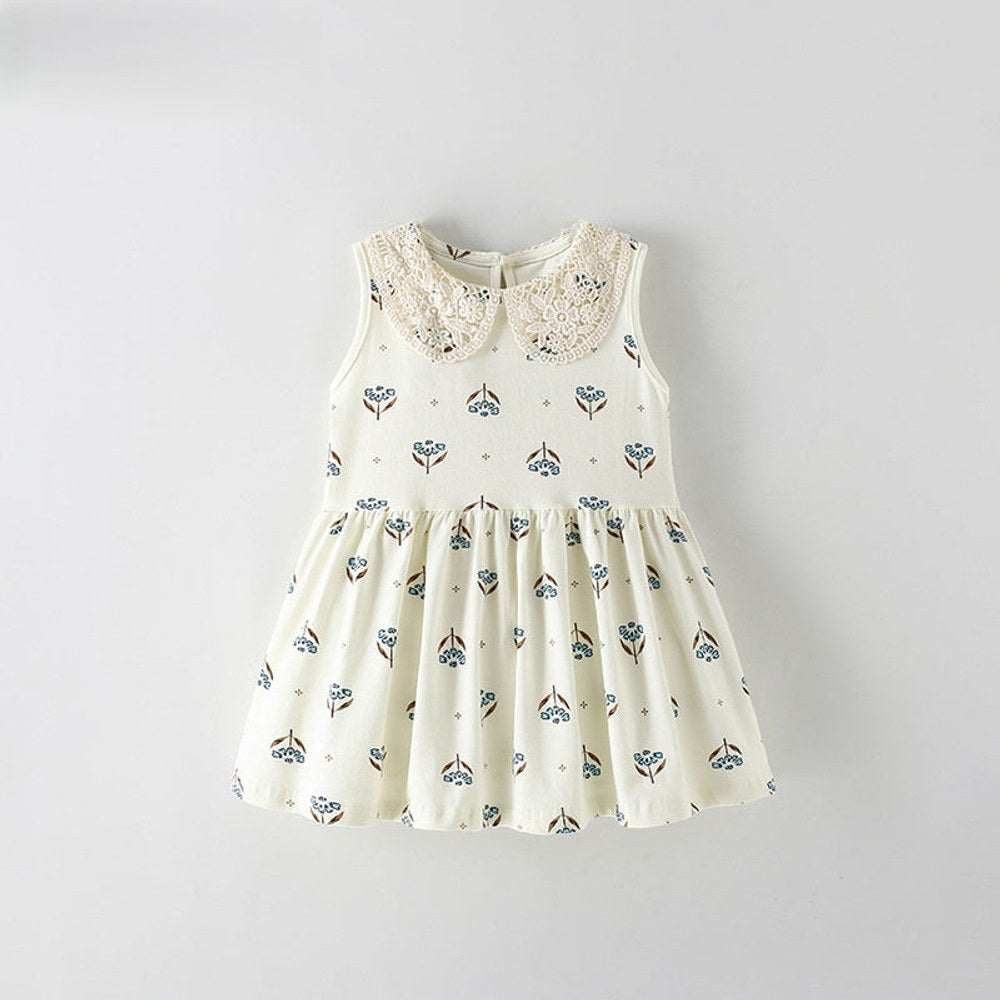 MyKids-USA® Baby Kids Girls Sleeveless Floral Pattern Hollow-out Collar Dress