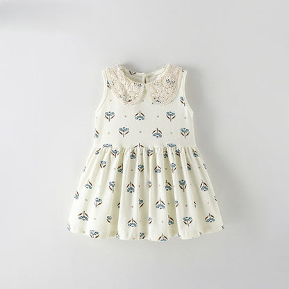 MyKids-USA® Baby Kids Girls Sleeveless Floral Pattern Hollow-out Collar Dress