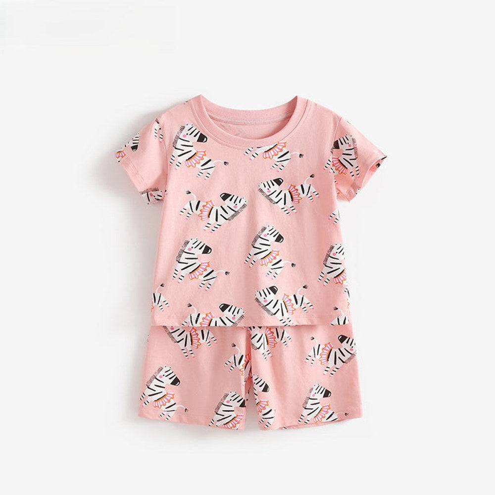 MyKids-USA® Baby Kids Girls Short Sleeves Animals Cartoon Pattern Top and Shorts Clothing Set