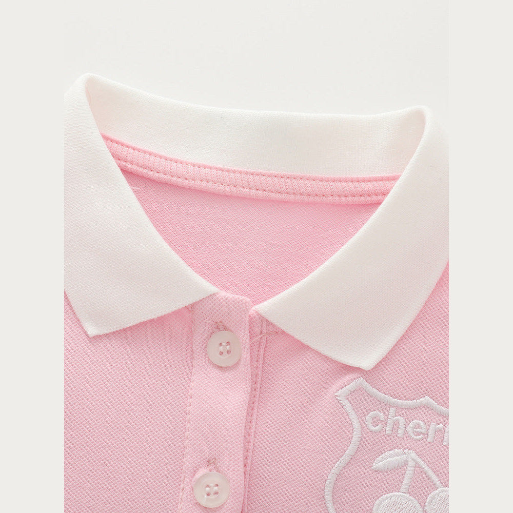 MyKids-USA® Baby Kids Girls Short Sleeves Embroidered Pattern Polo Top and Pink Skirt Clothing Set