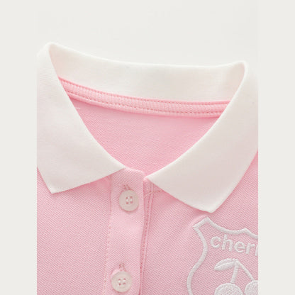MyKids-USA® Baby Kids Girls Short Sleeves Embroidered Pattern Polo Top and Pink Skirt Clothing Set