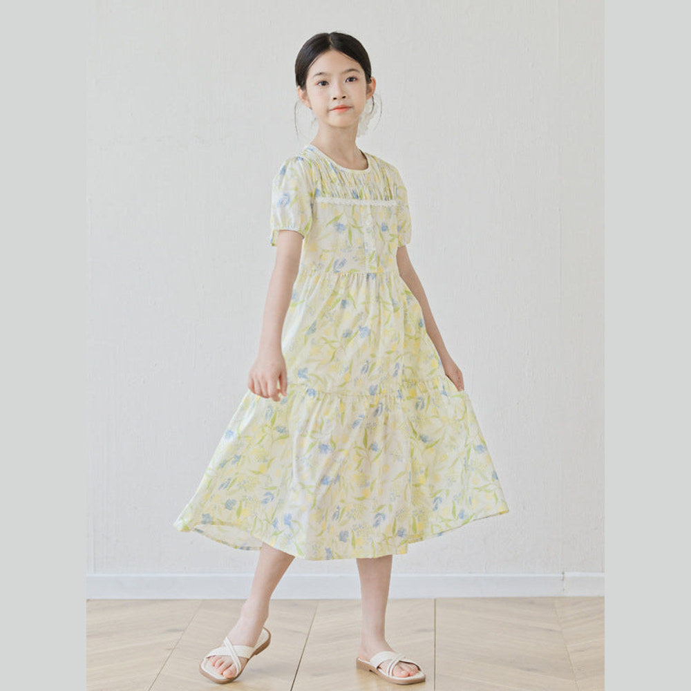 MyKids-USA® Short Sleeves Floral Design Dress for Stylish Girls