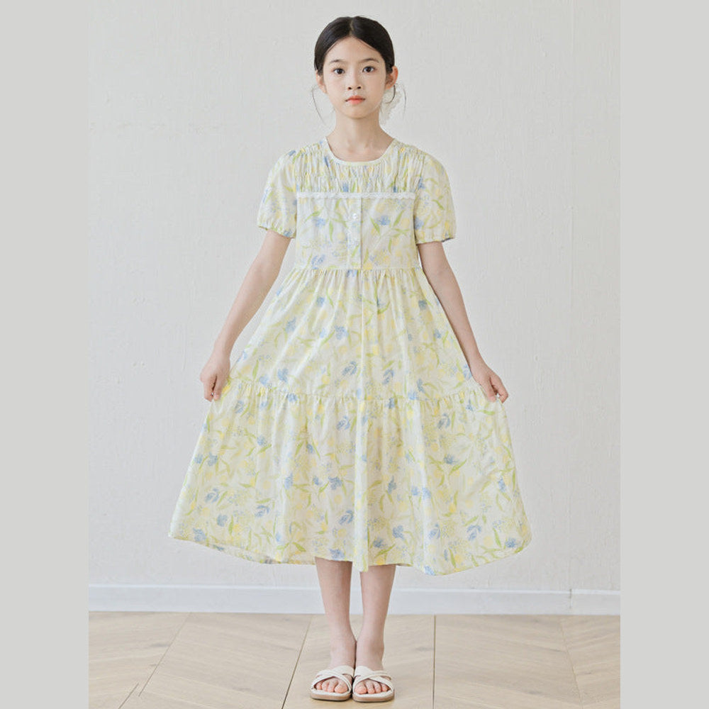 MyKids-USA® Short Sleeves Floral Design Dress for Stylish Girls