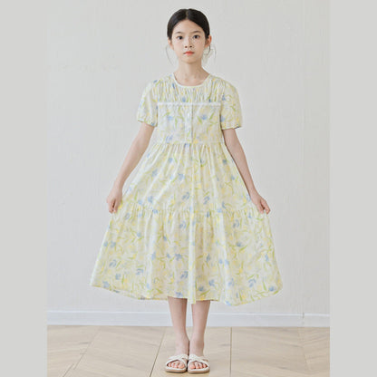 MyKids-USA® Short Sleeves Floral Design Dress for Stylish Girls