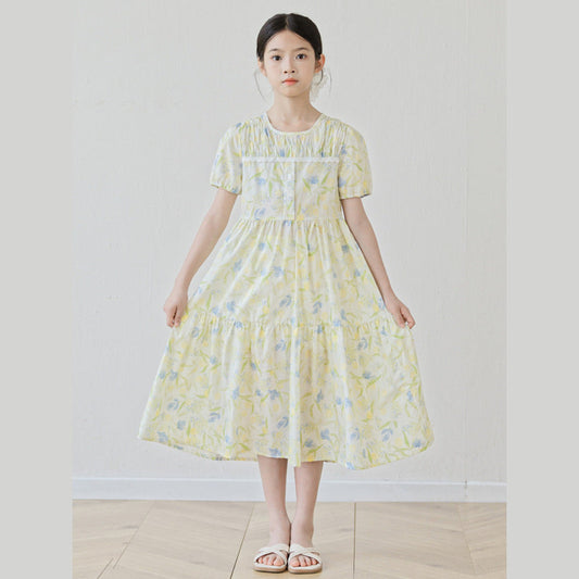 MyKids-USA® Short Sleeves Floral Design Dress for Stylish Girls