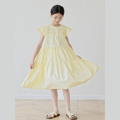 MyKids-USA® Short Sleeves Patchwork Design Plain Dress for Stylish Girls