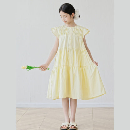 MyKids-USA® Short Sleeves Patchwork Design Plain Dress for Stylish Girls