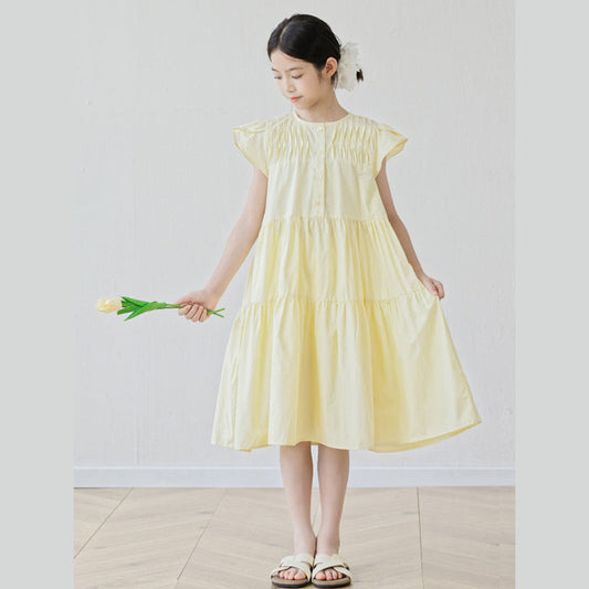 MyKids-USA® Short Sleeves Patchwork Design Plain Dress for Stylish Girls